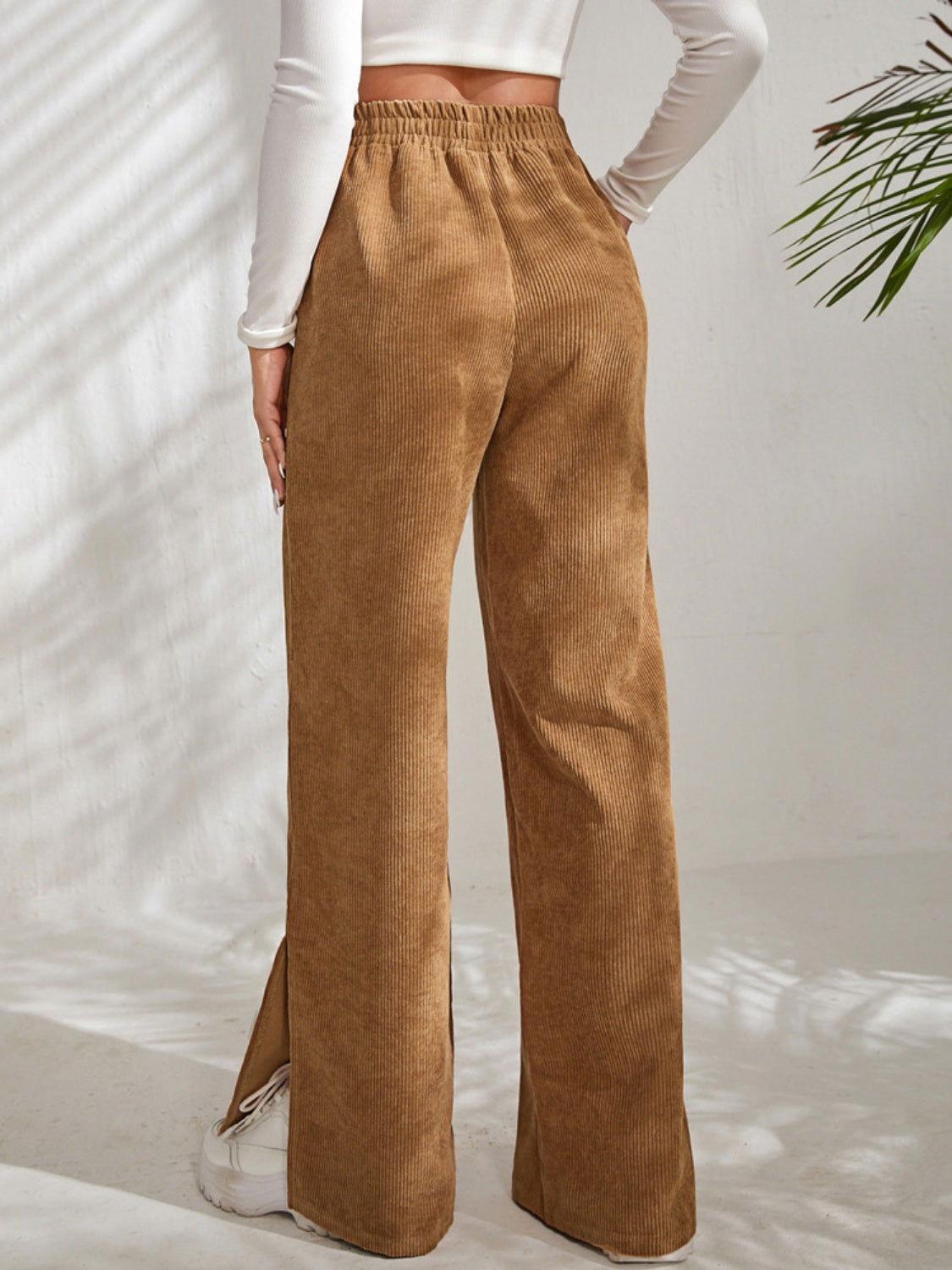 Slit Pocketed High Waist Wide Leg Pants - Clothes For Her Online Store
