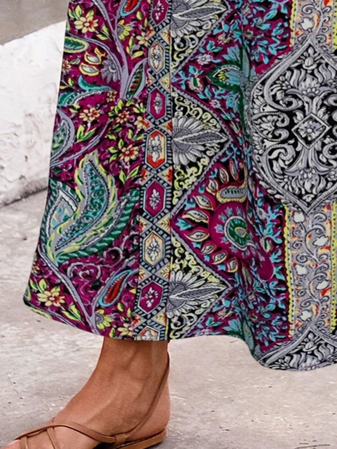 Slit Printed Elastic Waist Skirt - Clothes For Her Online Store