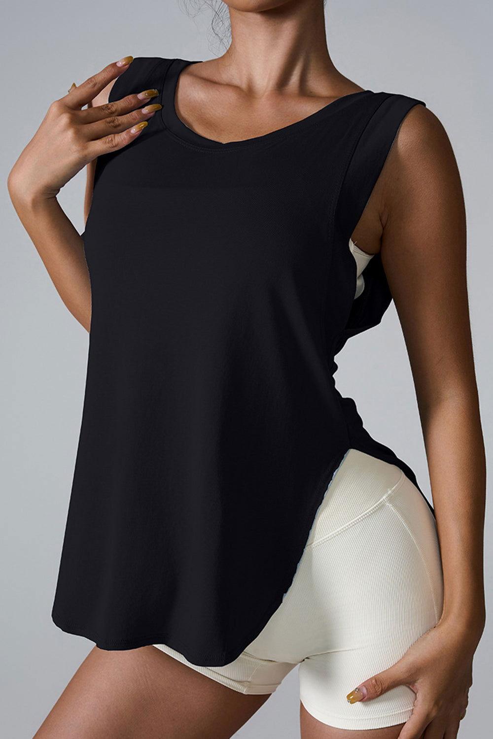Slit Round Neck Active Tank - Clothes For Her Online Store