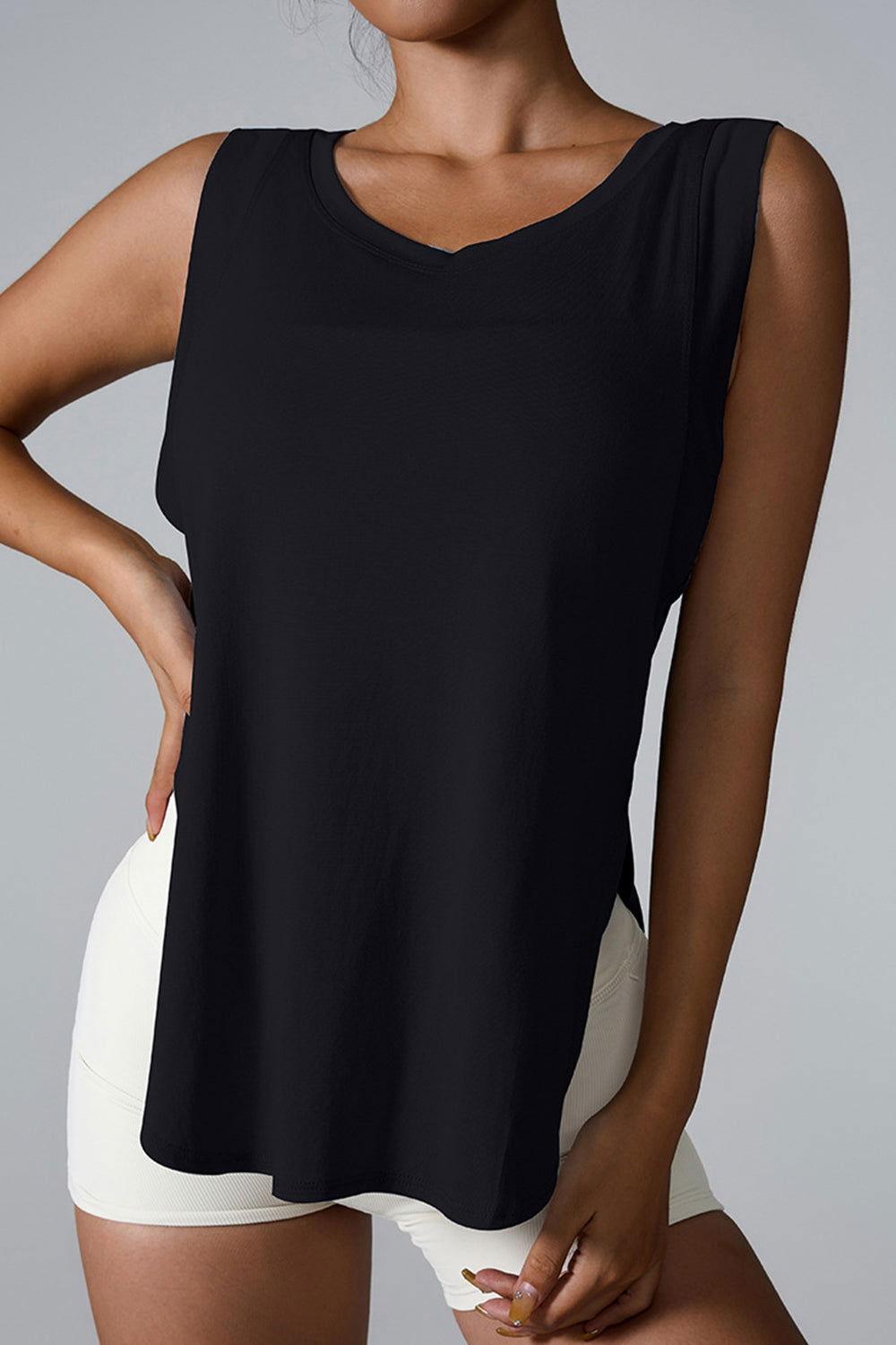 Slit Round Neck Active Tank - Clothes For Her Online Store