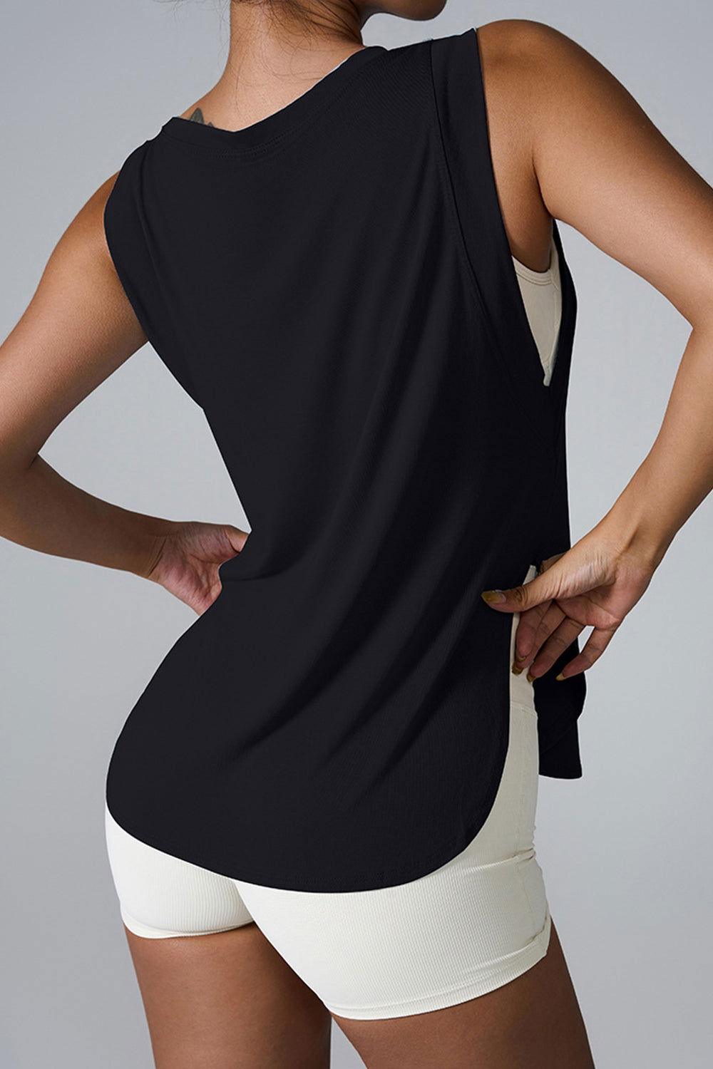 Slit Round Neck Active Tank - Clothes For Her Online Store