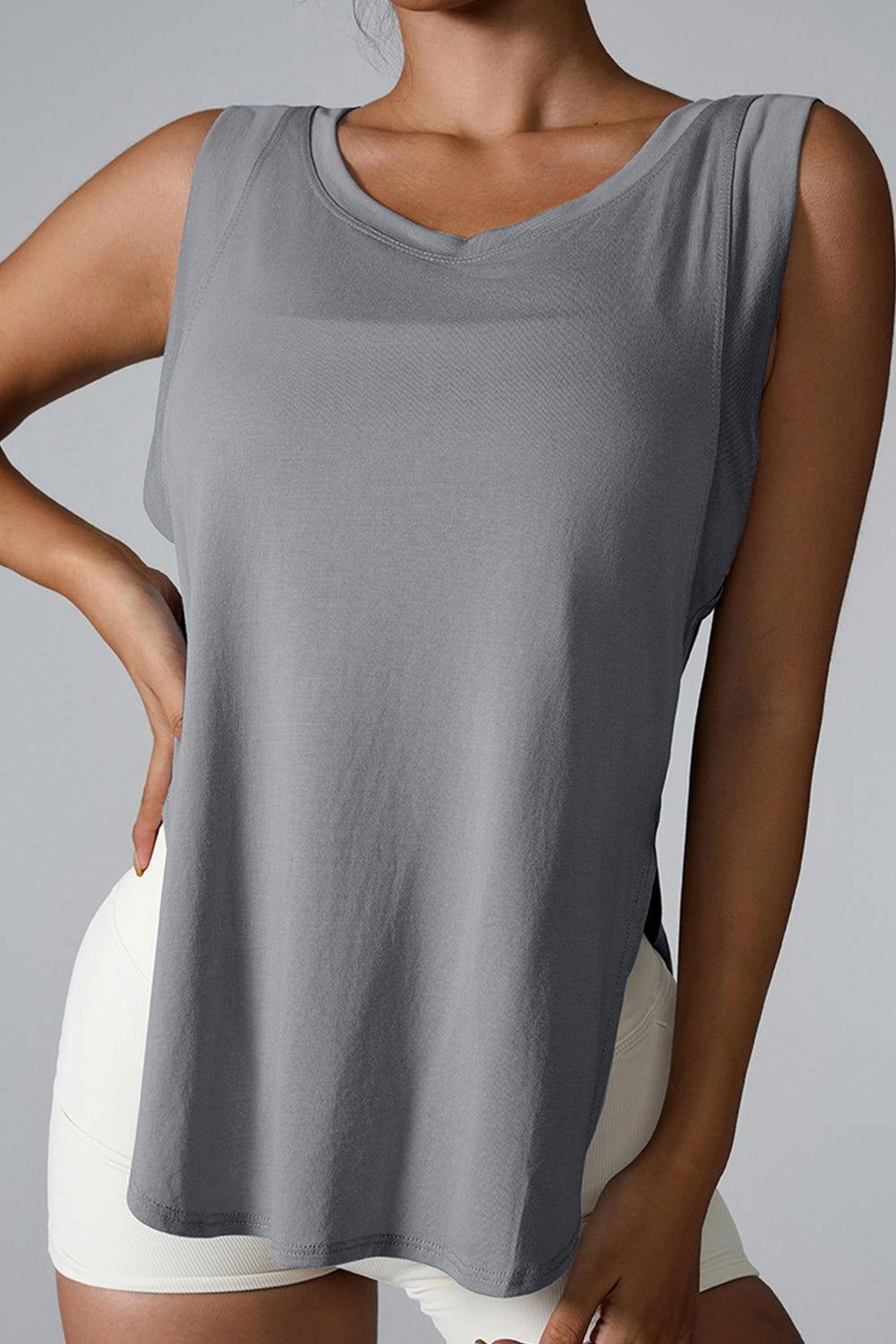 Slit Round Neck Active Tank - Clothes For Her Online Store