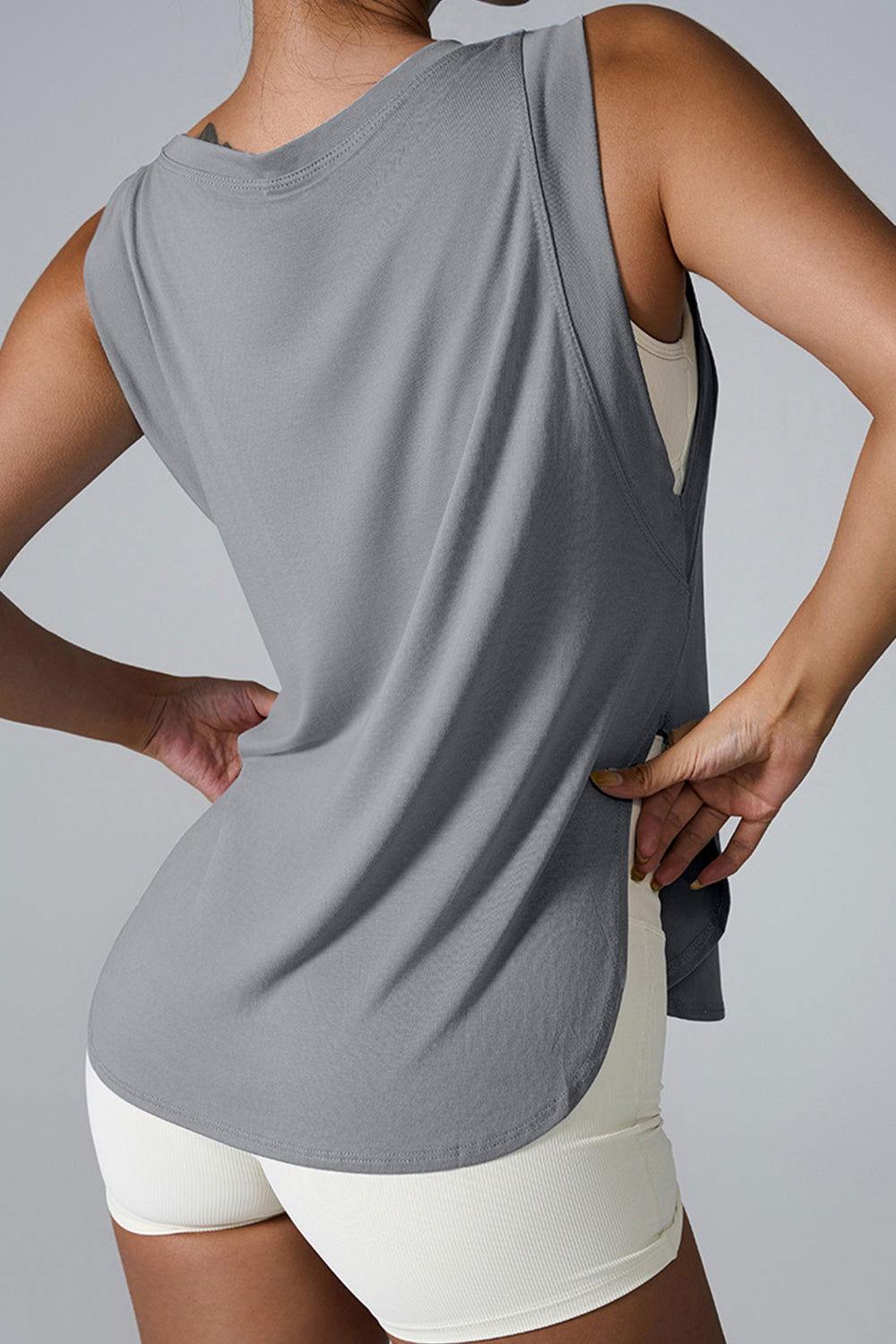 Slit Round Neck Active Tank - Clothes For Her Online Store