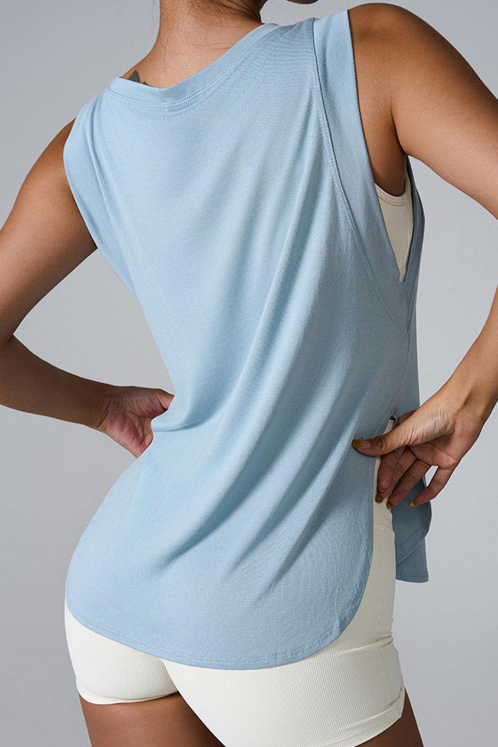 Slit Round Neck Active Tank - Clothes For Her Online Store