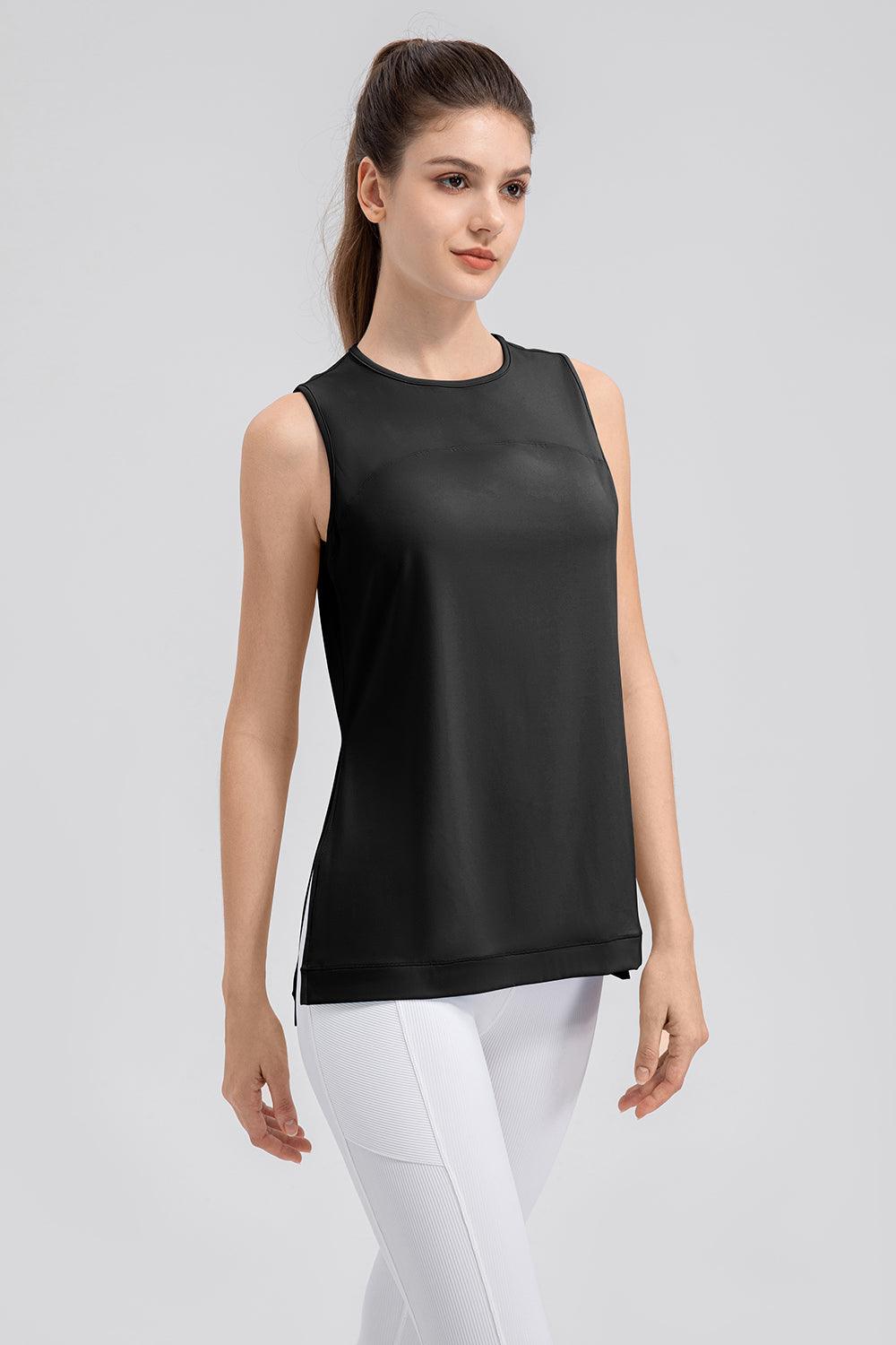 Slit Round Neck Tank - Clothes For Her Online Store