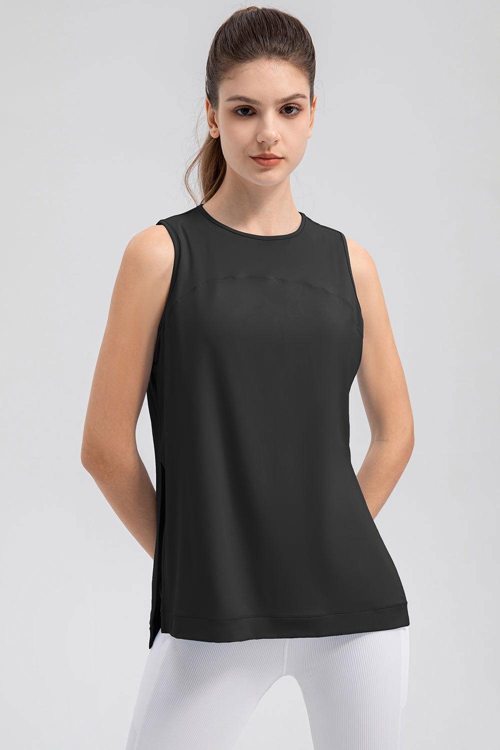 Slit Round Neck Tank - Clothes For Her Online Store