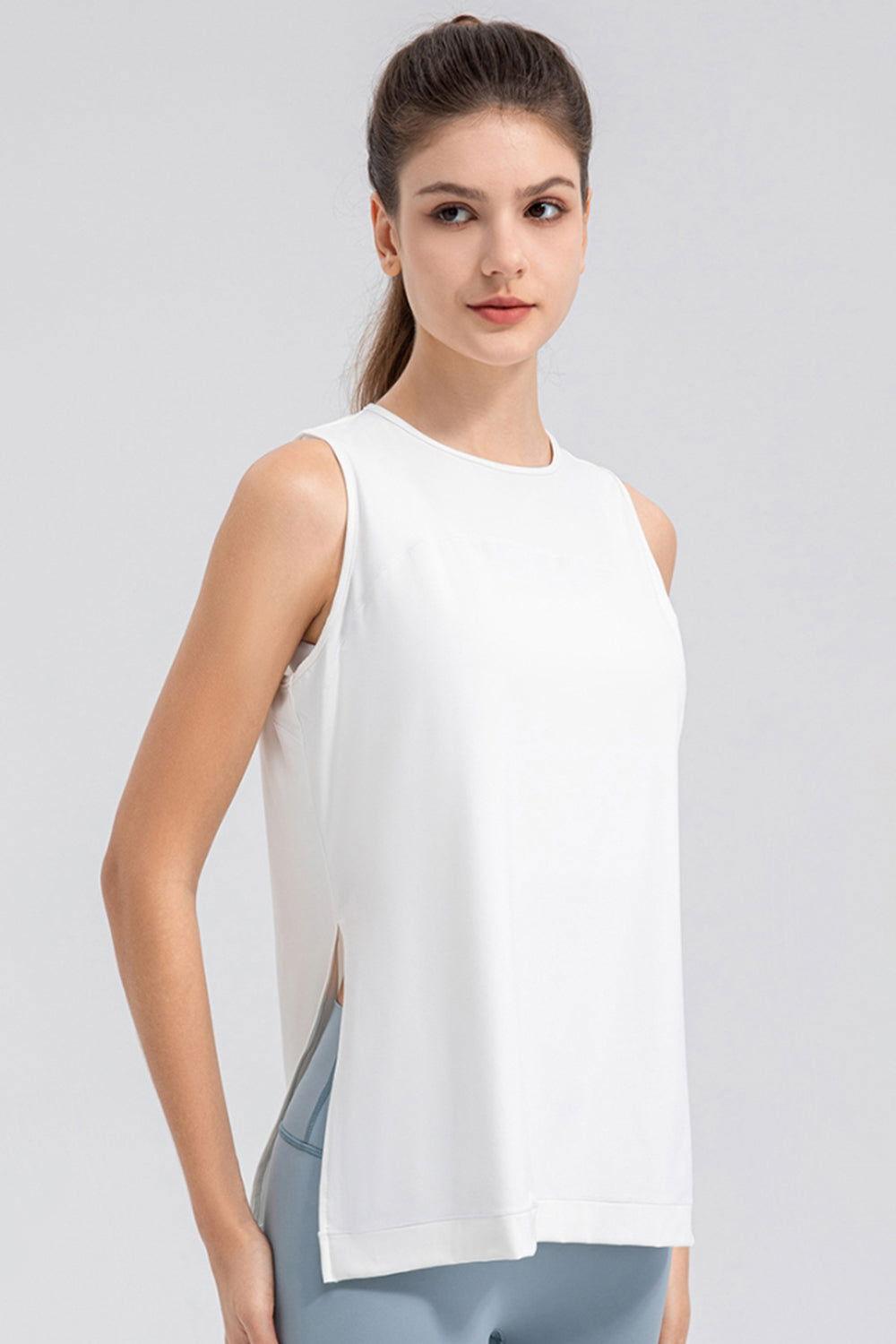 Slit Round Neck Tank - Clothes For Her Online Store