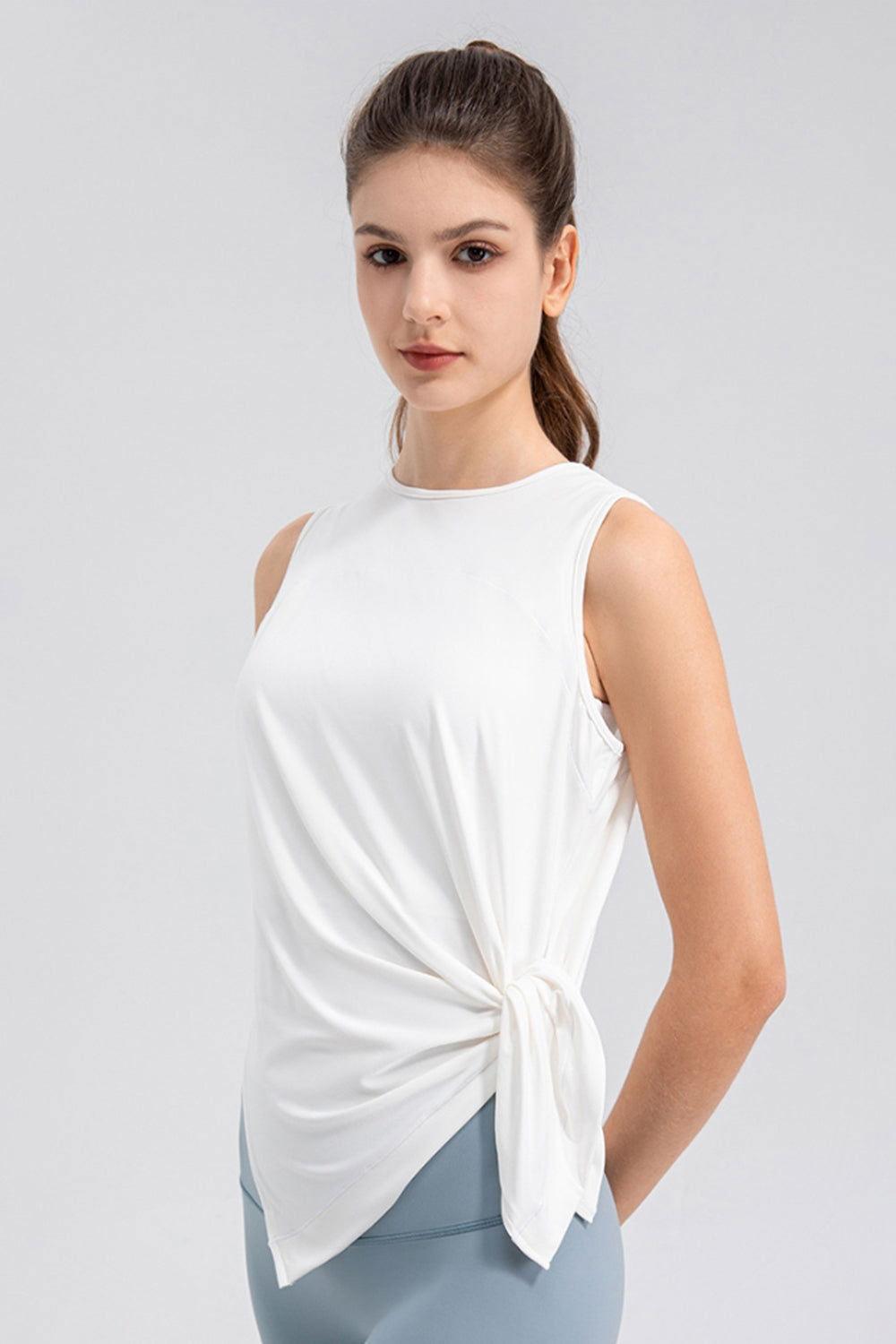 Slit Round Neck Tank - Clothes For Her Online Store