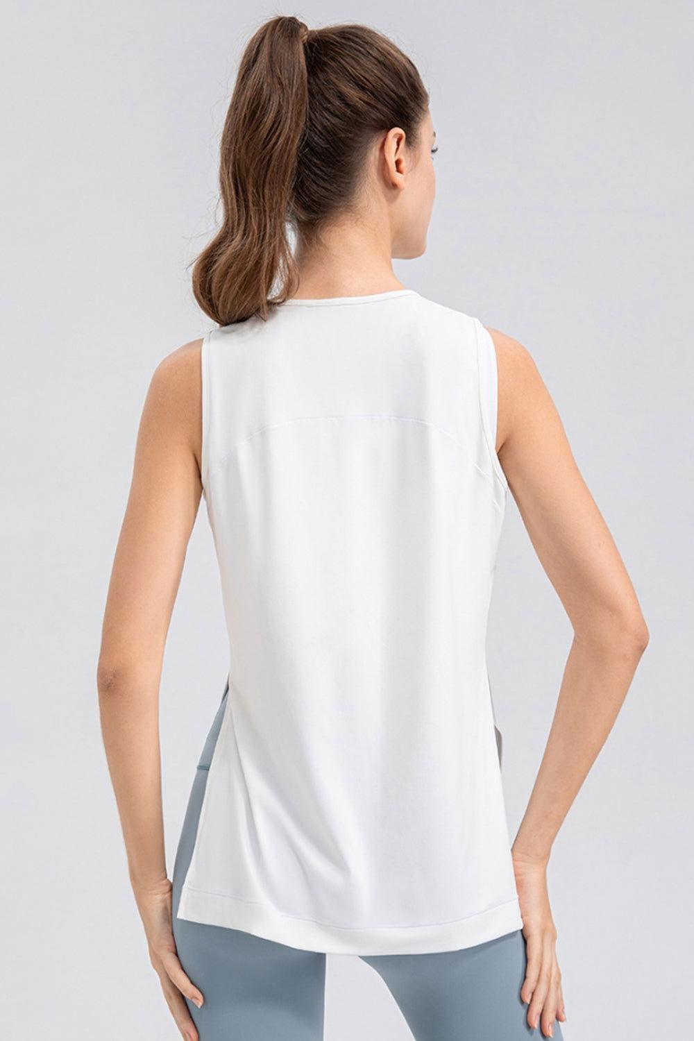 Slit Round Neck Tank - Clothes For Her Online Store