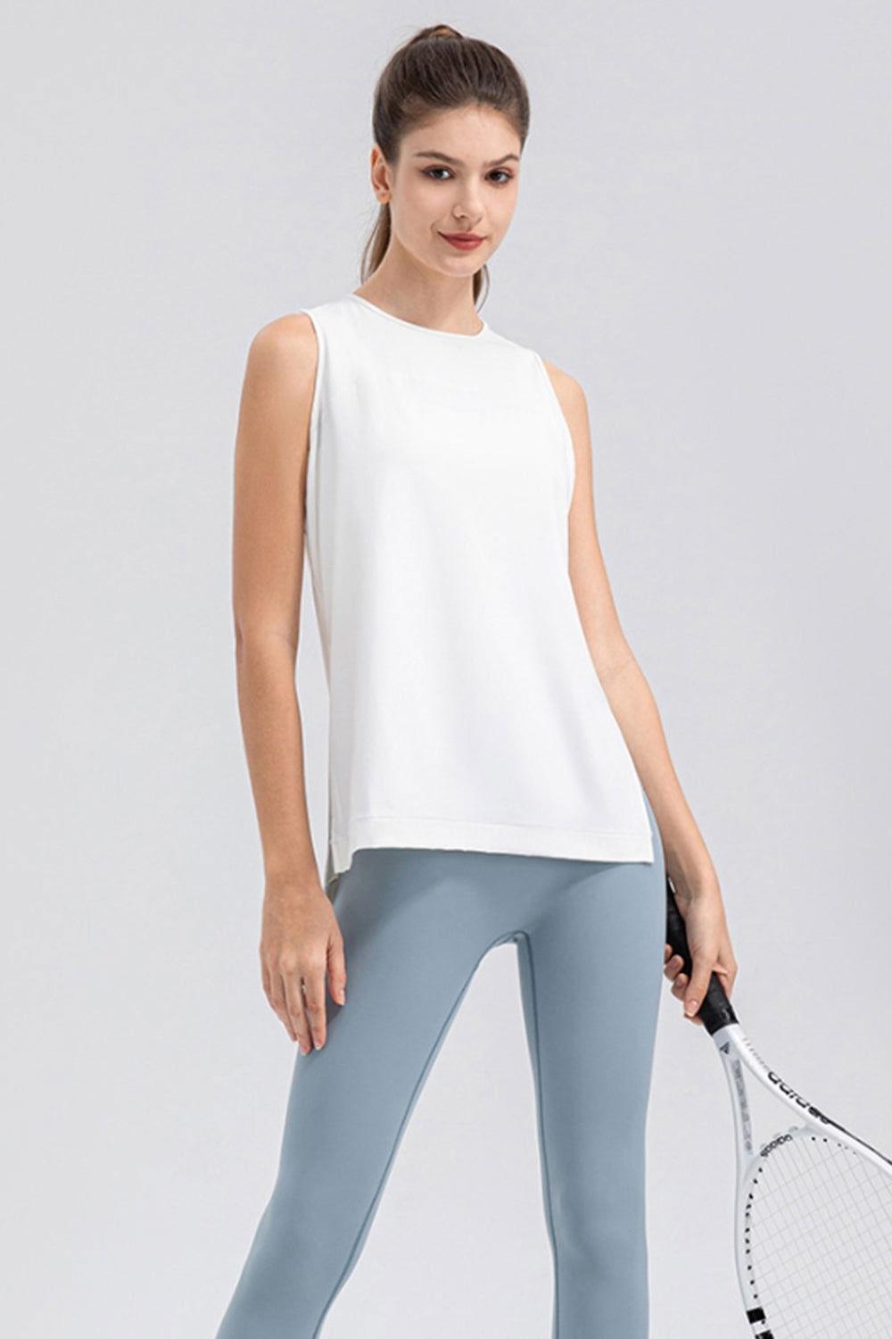 Slit Round Neck Tank - Clothes For Her Online Store