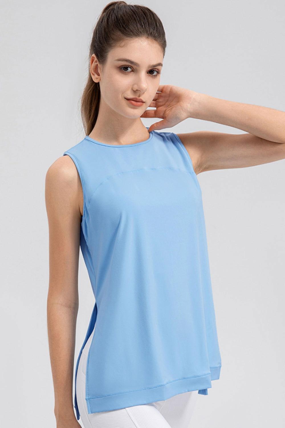 Slit Round Neck Tank - Clothes For Her Online Store