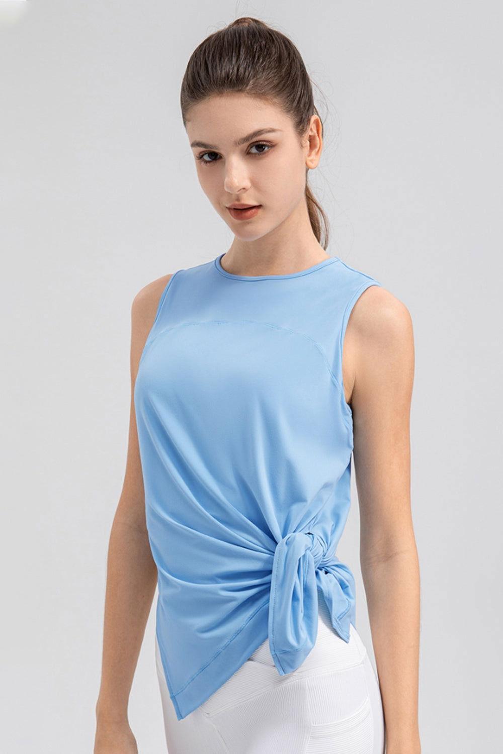Slit Round Neck Tank - Clothes For Her Online Store
