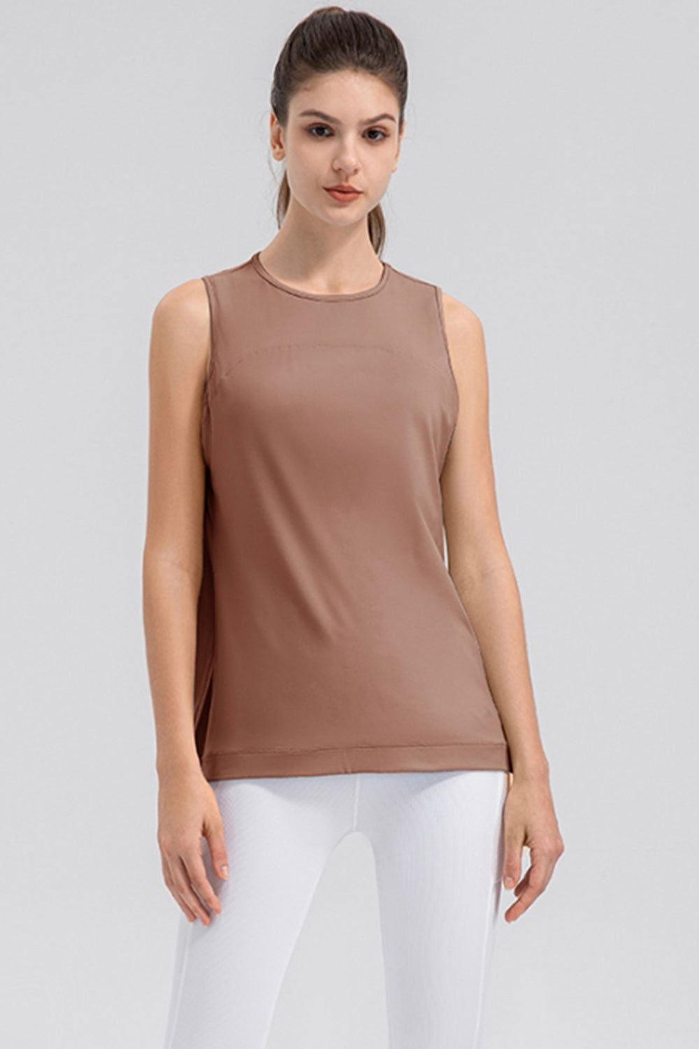 Slit Round Neck Tank - Clothes For Her Online Store