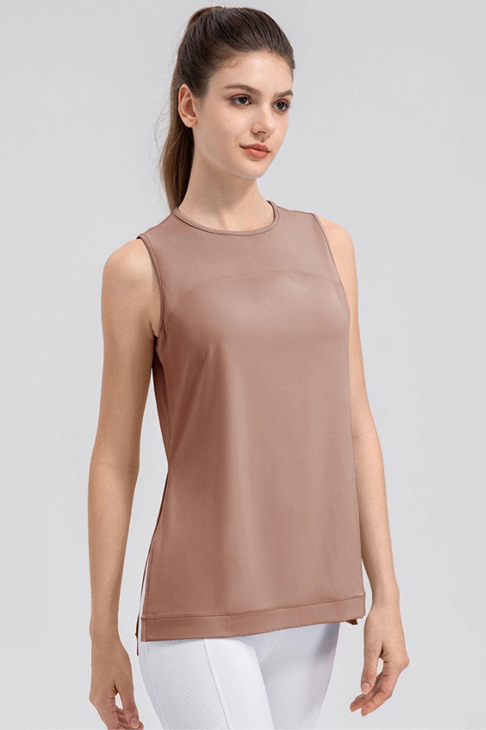 Slit Round Neck Tank - Clothes For Her Online Store