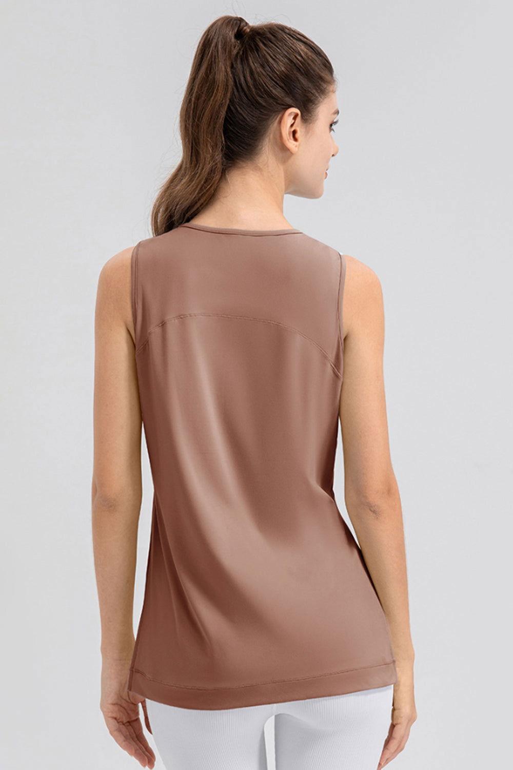 Slit Round Neck Tank - Clothes For Her Online Store