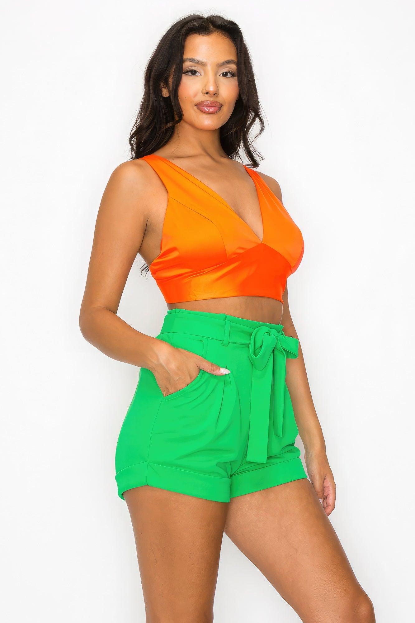 Smock V-neck Satin Bra Top - Clothes For Her Online Store