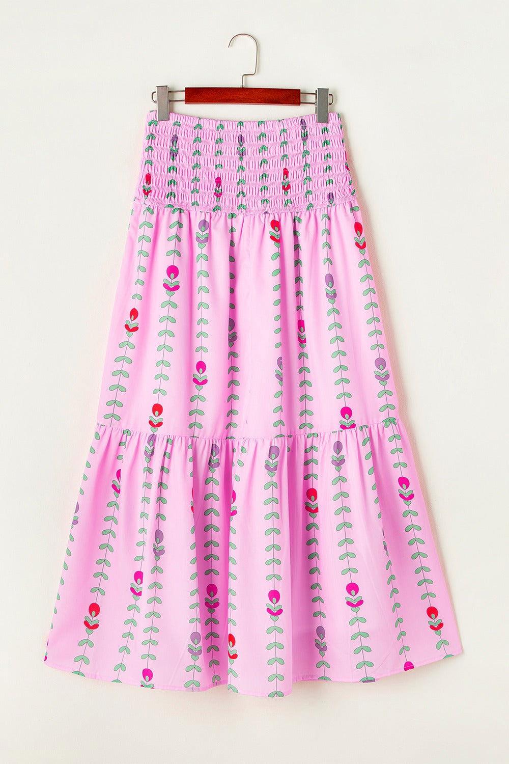 Smocked Printed High Waist Skirt - Clothes For Her Online Store