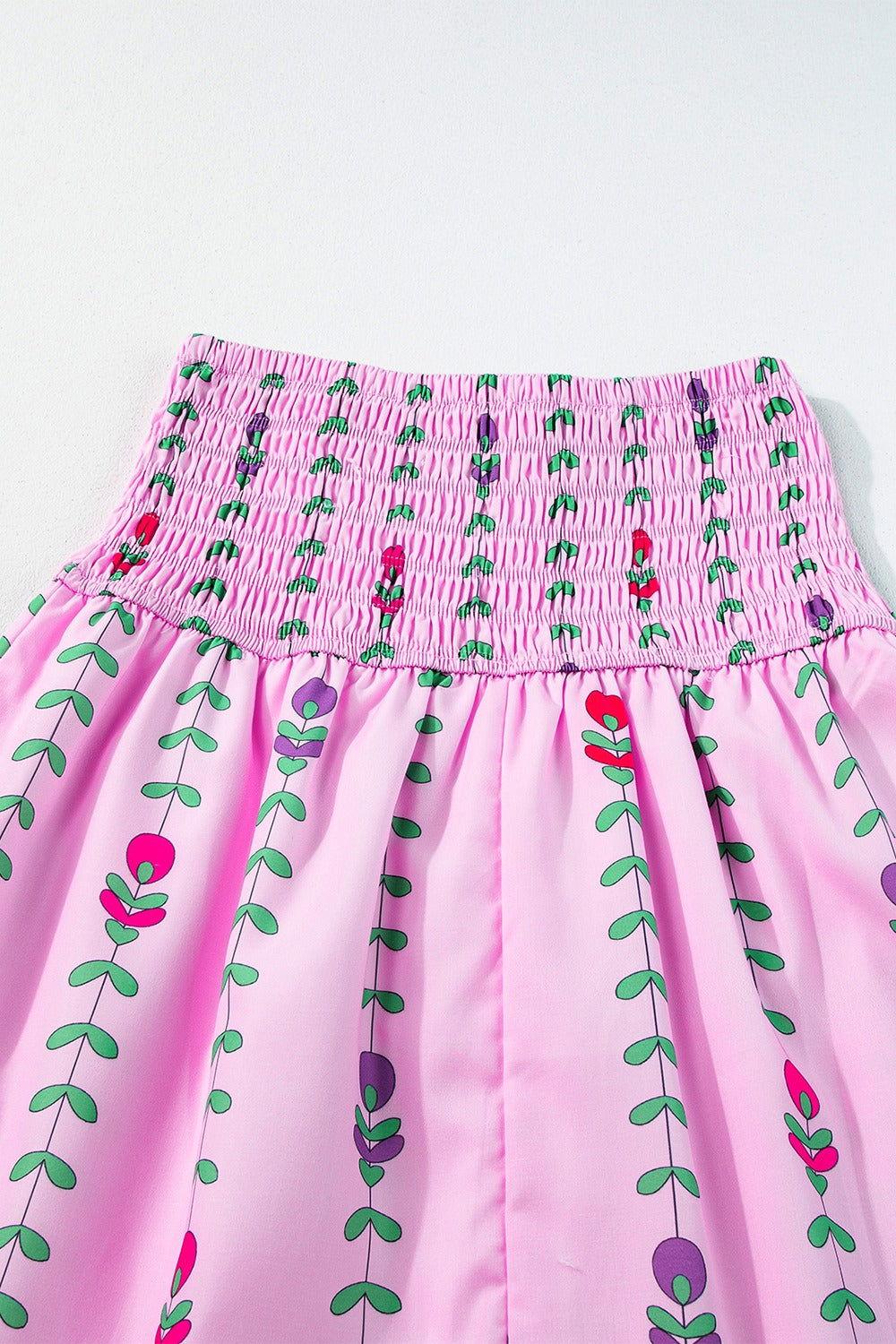 Smocked Printed High Waist Skirt - Clothes For Her Online Store