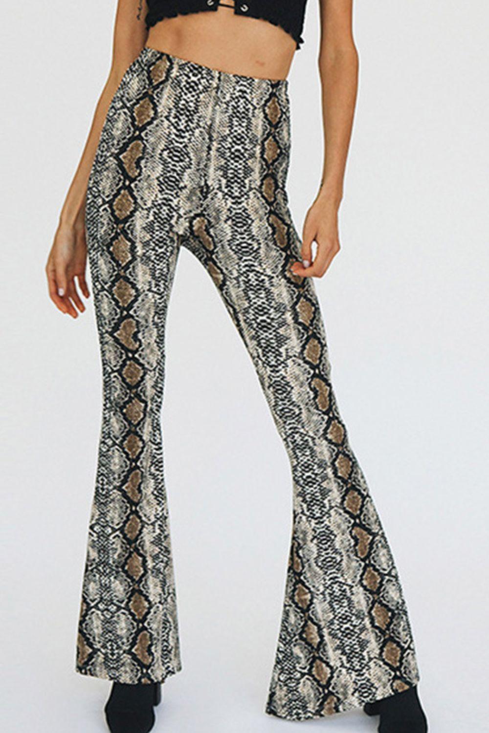 Snakeskin Print Flare Pants - Clothes For Her Online Store