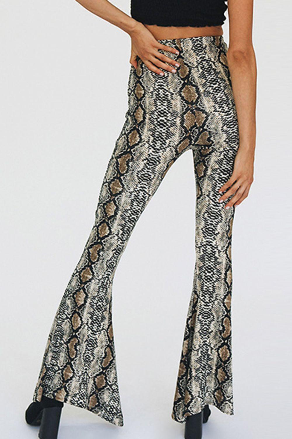 Snakeskin Print Flare Pants - Clothes For Her Online Store