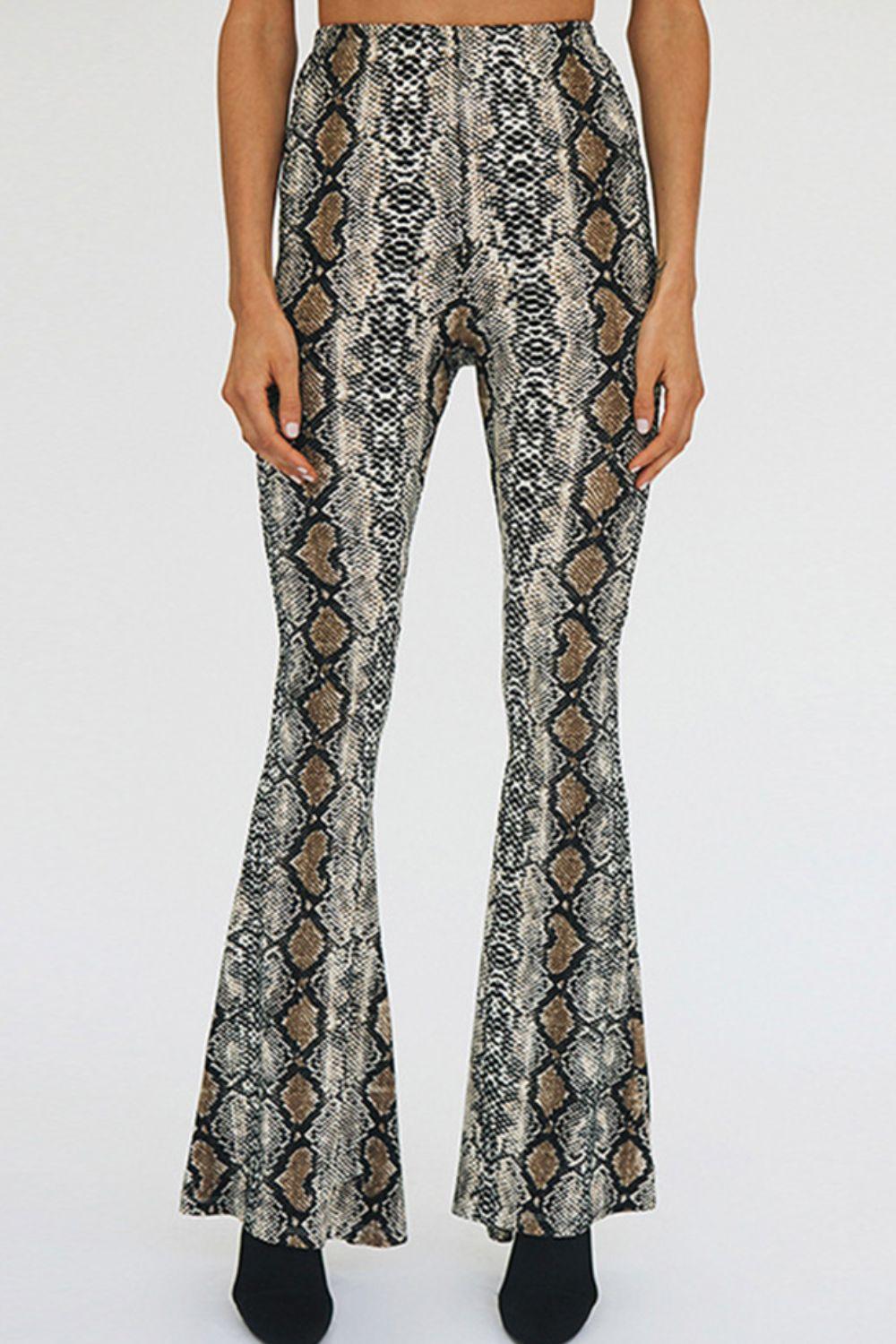 Snakeskin Print Flare Pants - Clothes For Her Online Store
