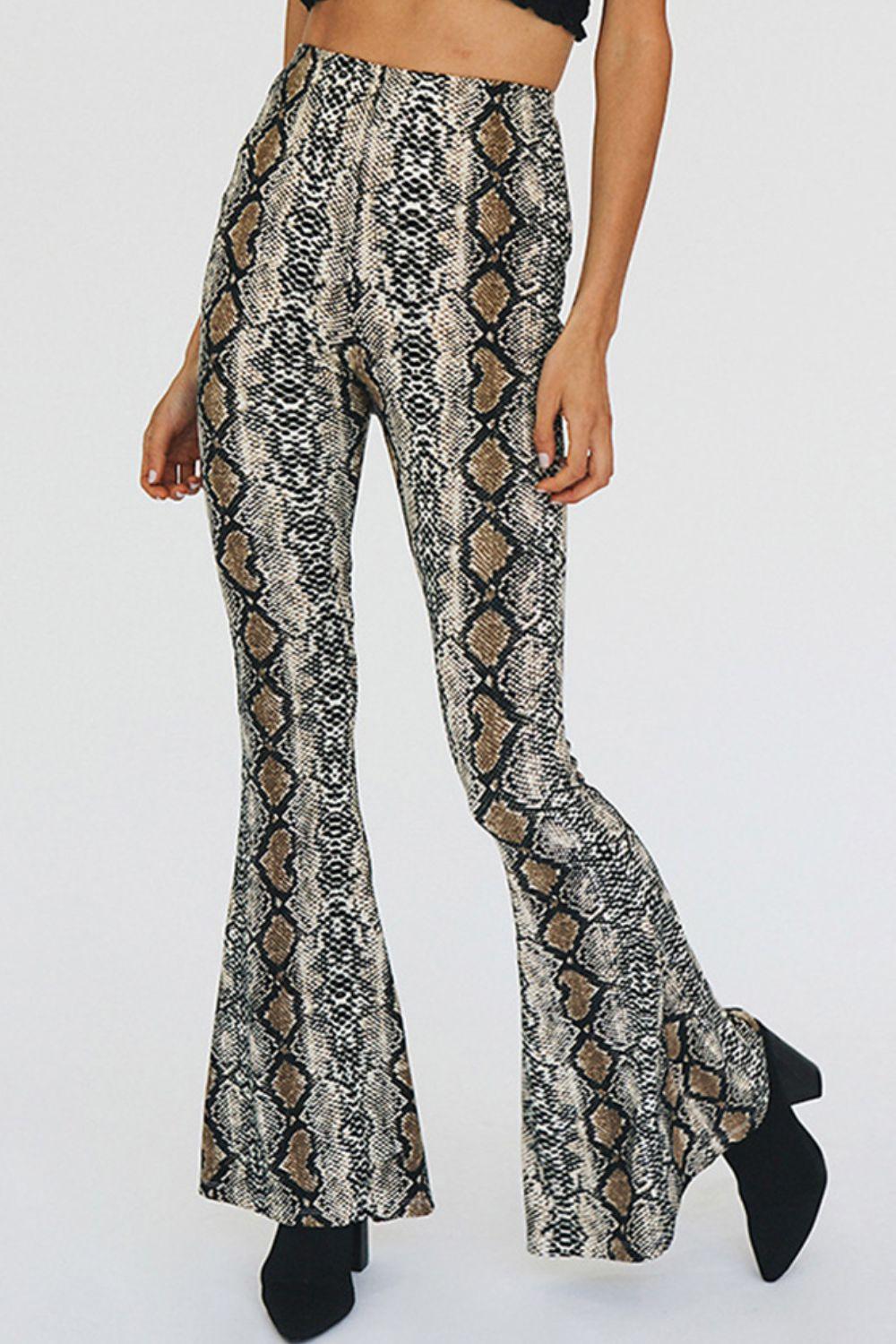 Snakeskin Print Flare Pants - Clothes For Her Online Store