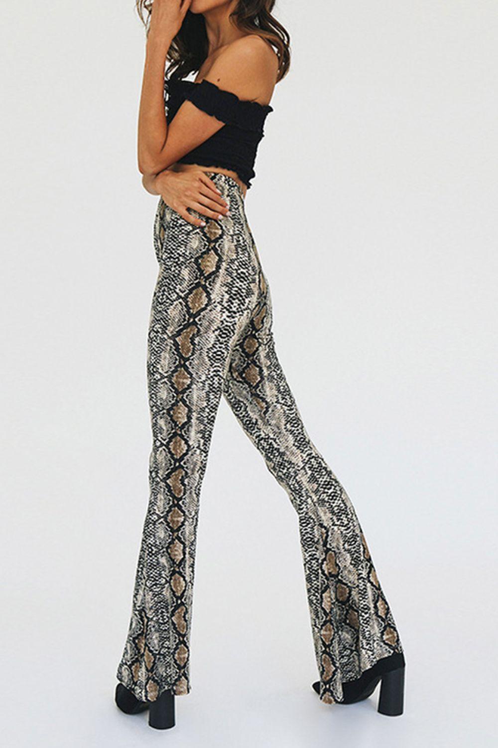 Snakeskin Print Flare Pants - Clothes For Her Online Store
