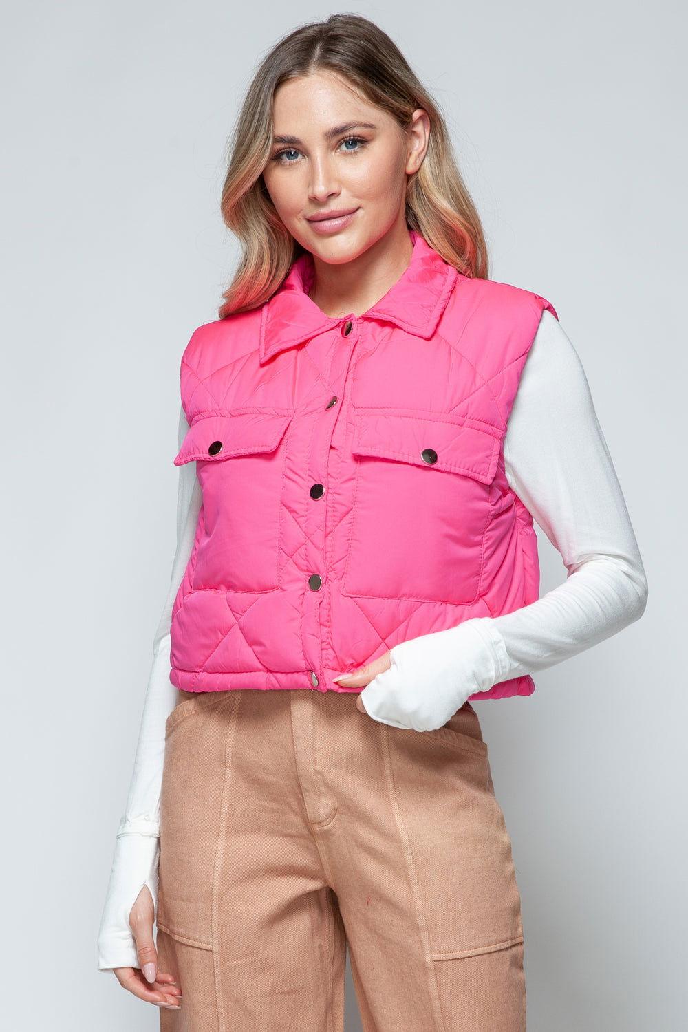 Snobbish Snap Down Quilted Crop Vest - Clothes For Her Online Store