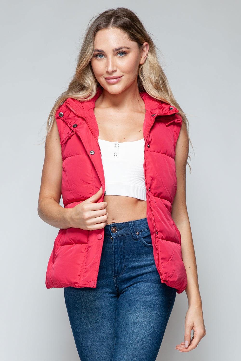 Snobbish Snap and Zip Closure Hooded Vest - Clothes For Her Online Store