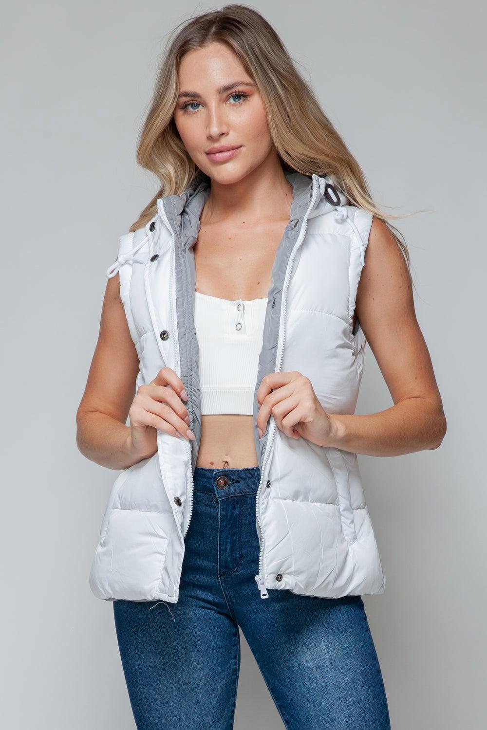 Snobbish Snap and Zip Closure Hooded Vest - Clothes For Her Online Store