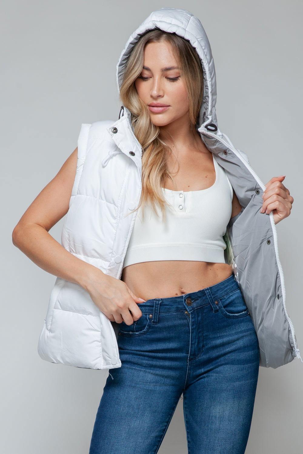 Snobbish Snap and Zip Closure Hooded Vest - Clothes For Her Online Store