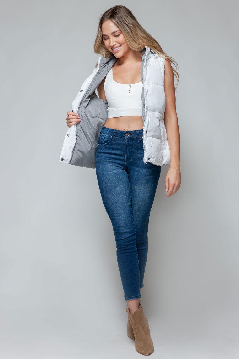 Snobbish Snap and Zip Closure Hooded Vest - Clothes For Her Online Store
