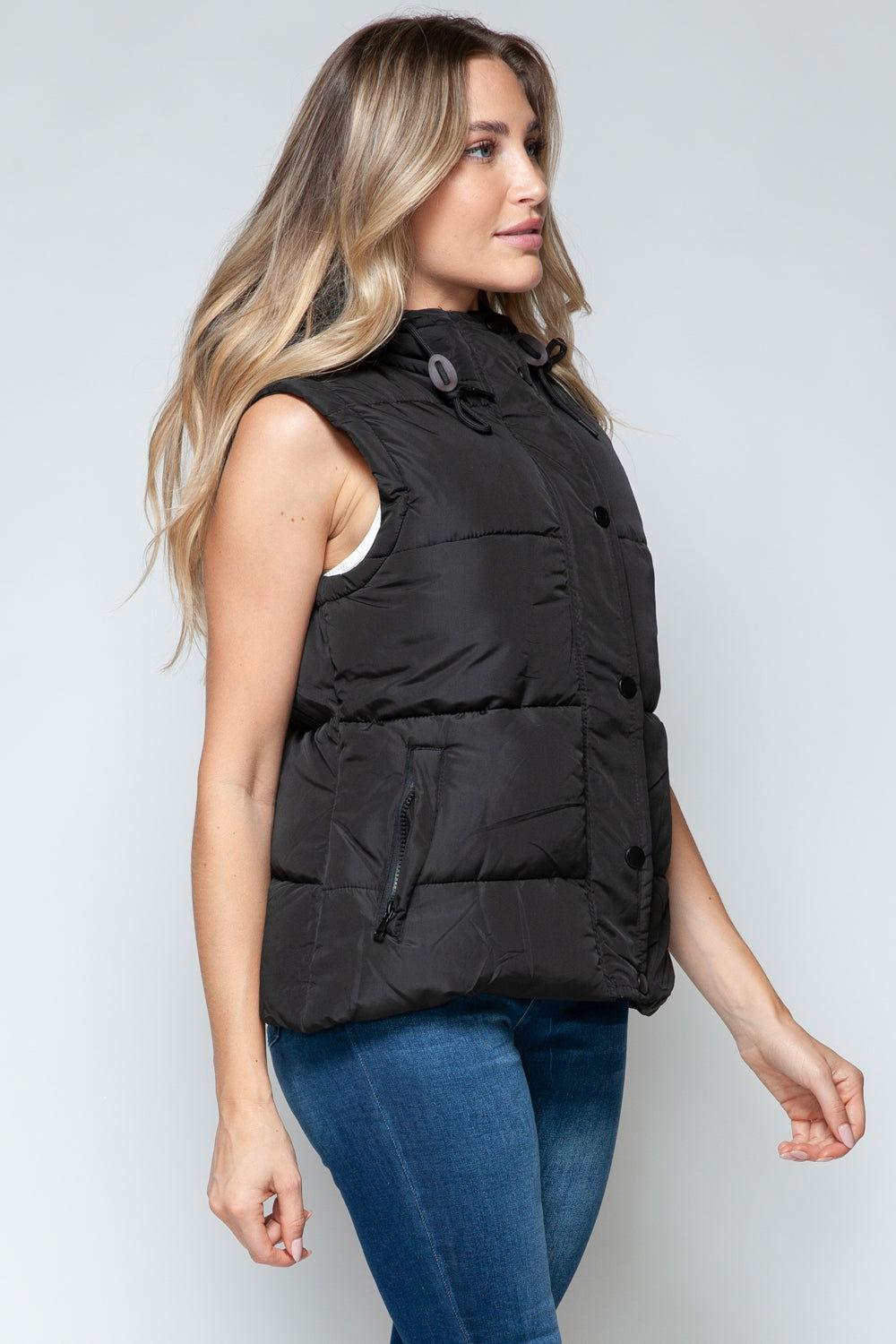 Snobbish Snap and Zip Closure Hooded Vest - Clothes For Her Online Store