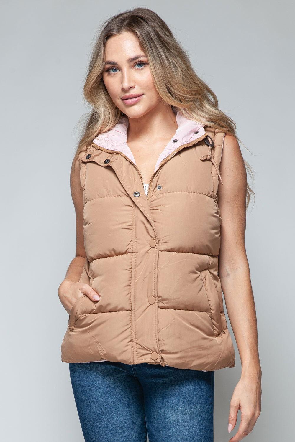 Snobbish Snap and Zip Closure Hooded Vest - Clothes For Her Online Store
