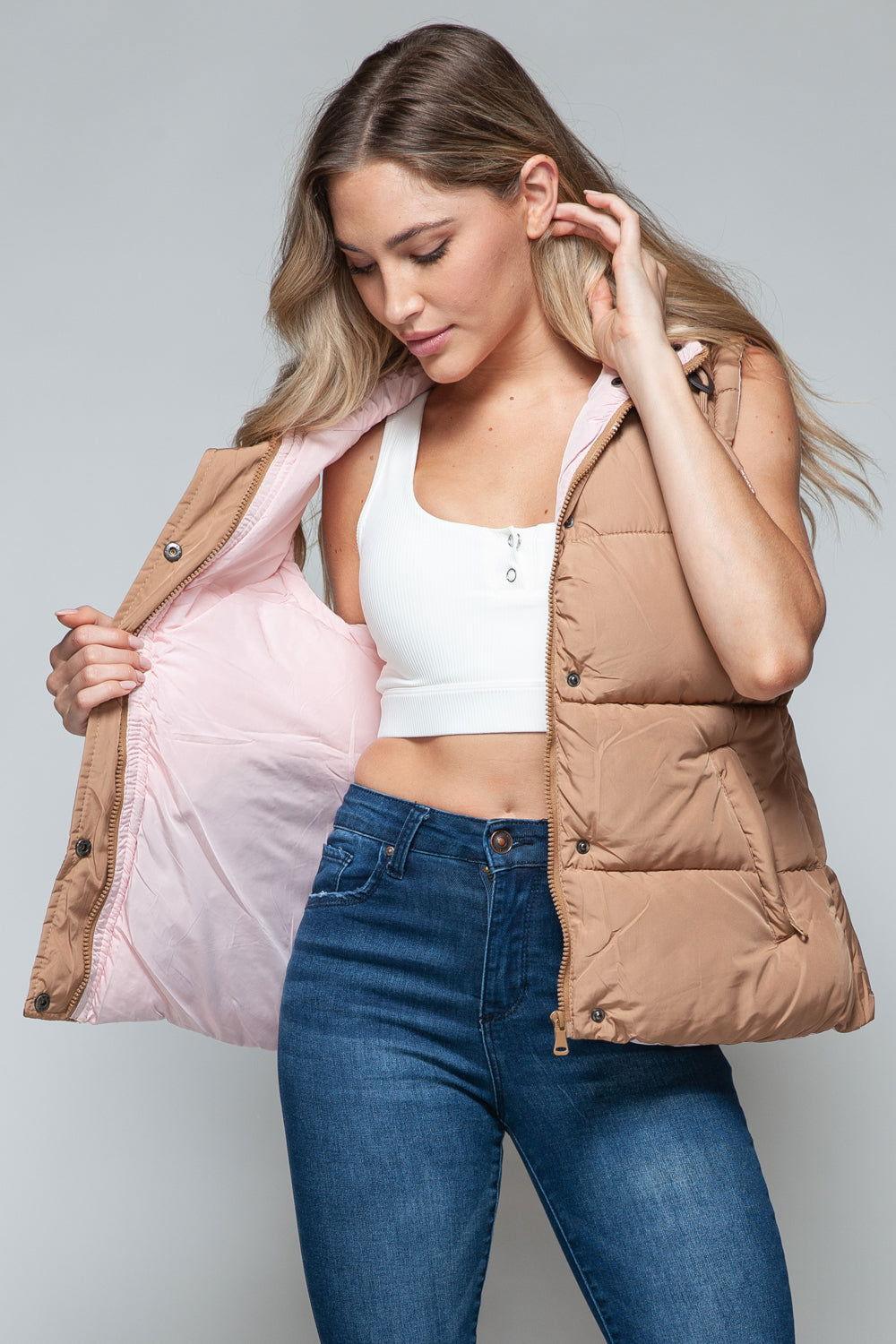 Snobbish Snap and Zip Closure Hooded Vest - Clothes For Her Online Store