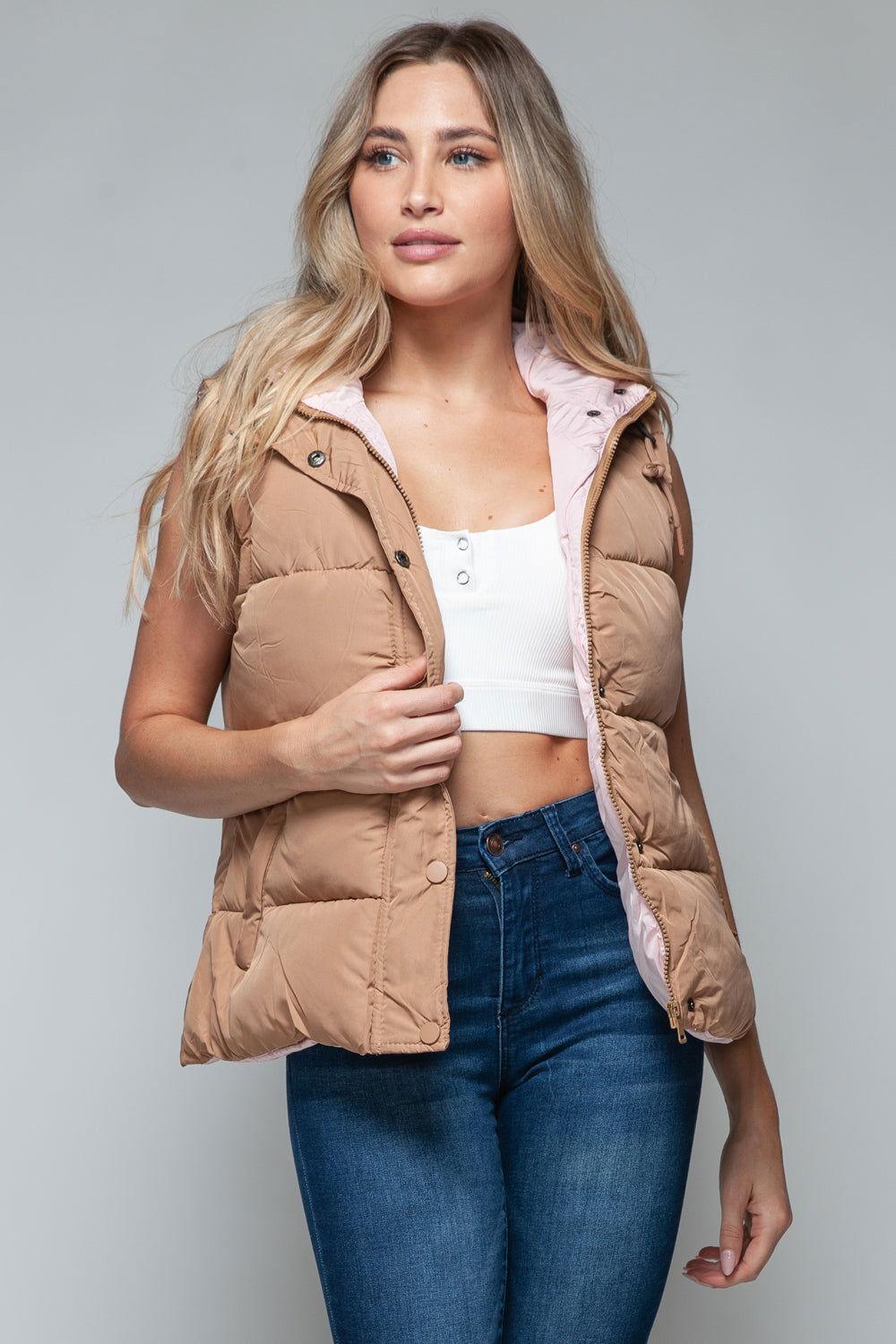 Snobbish Snap and Zip Closure Hooded Vest - Clothes For Her Online Store