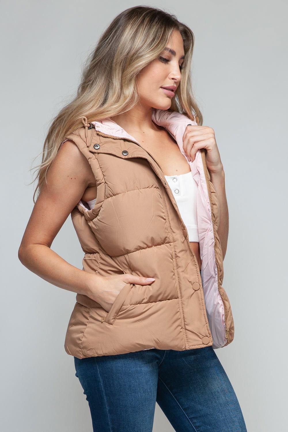 Snobbish Snap and Zip Closure Hooded Vest - Clothes For Her Online Store