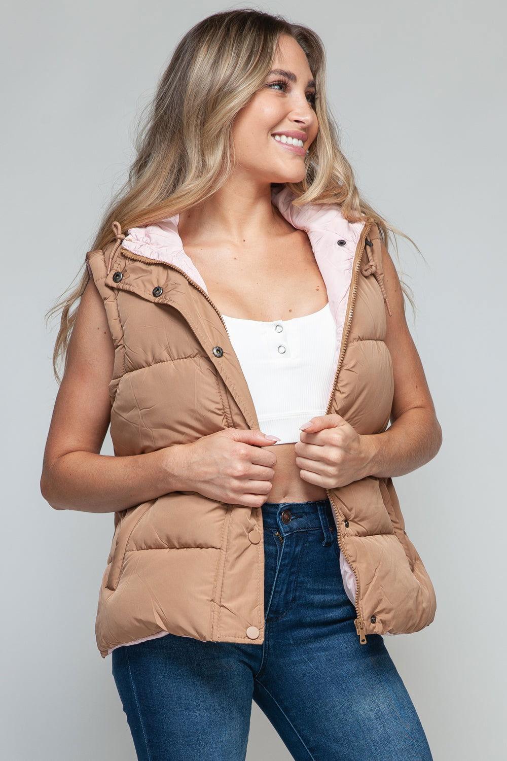 Snobbish Snap and Zip Closure Hooded Vest - Clothes For Her Online Store