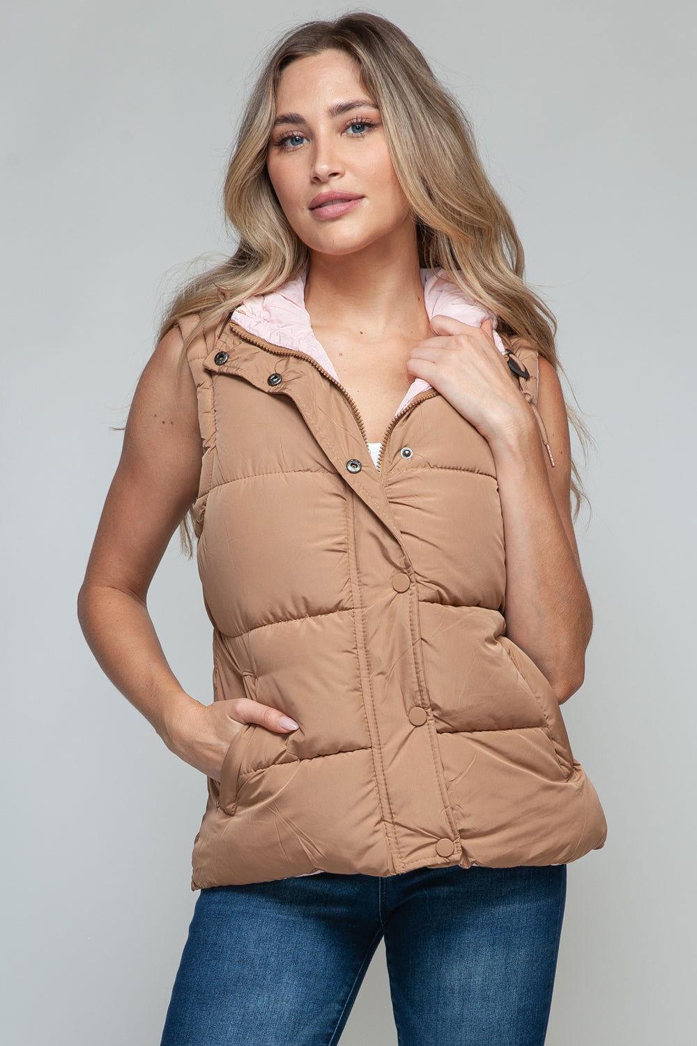 Snobbish Snap and Zip Closure Hooded Vest - Clothes For Her Online Store