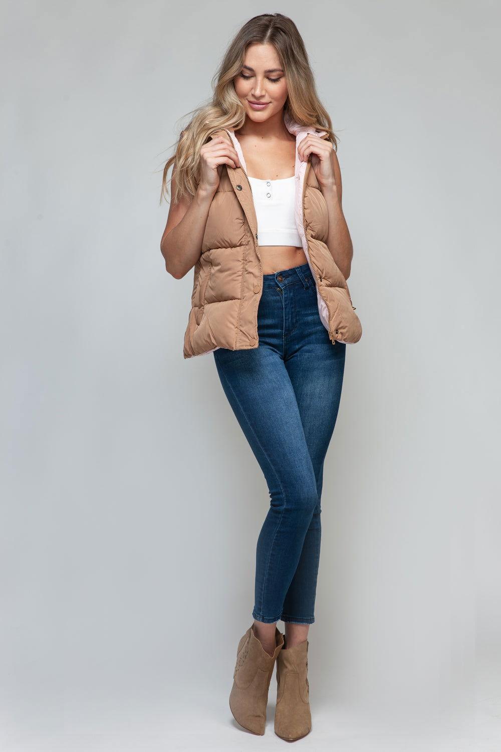 Snobbish Snap and Zip Closure Hooded Vest - Clothes For Her Online Store