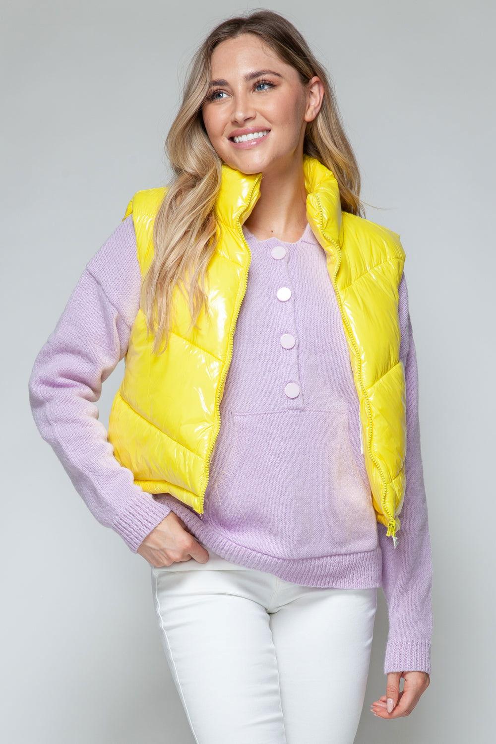 Snobbish Zip Up Turtleneck Shiny Quilted Vest - Clothes For Her Online Store