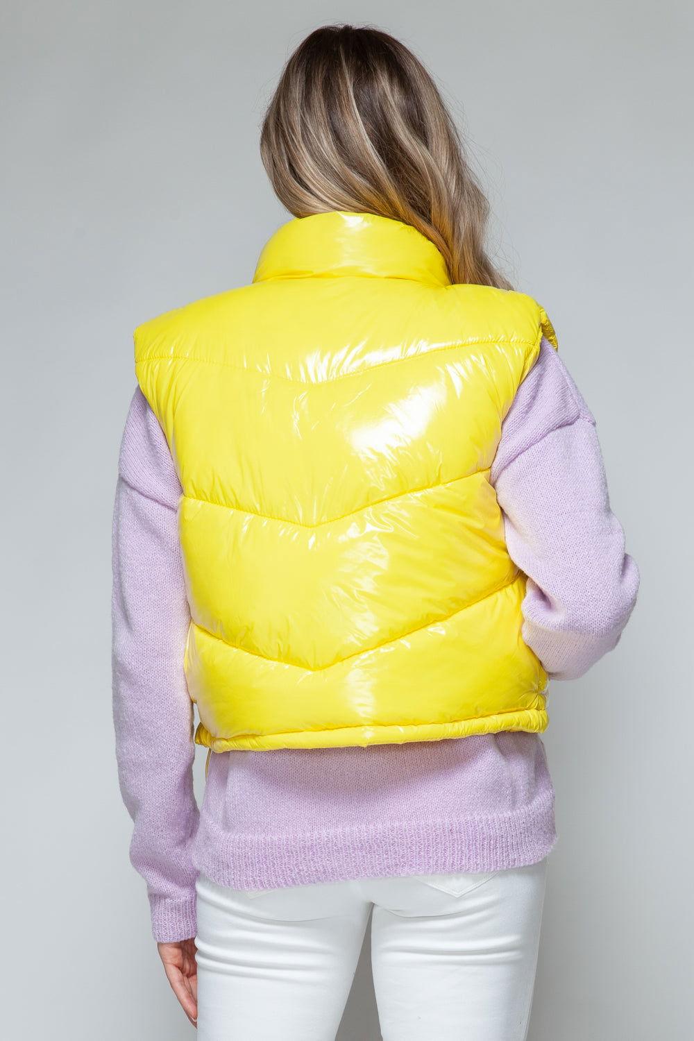 Snobbish Zip Up Turtleneck Shiny Quilted Vest - Clothes For Her Online Store