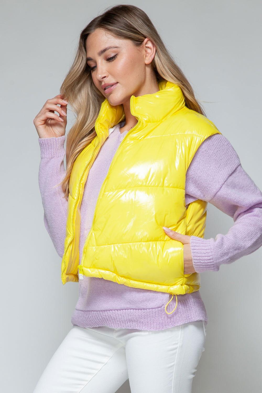 Snobbish Zip Up Turtleneck Shiny Quilted Vest - Clothes For Her Online Store