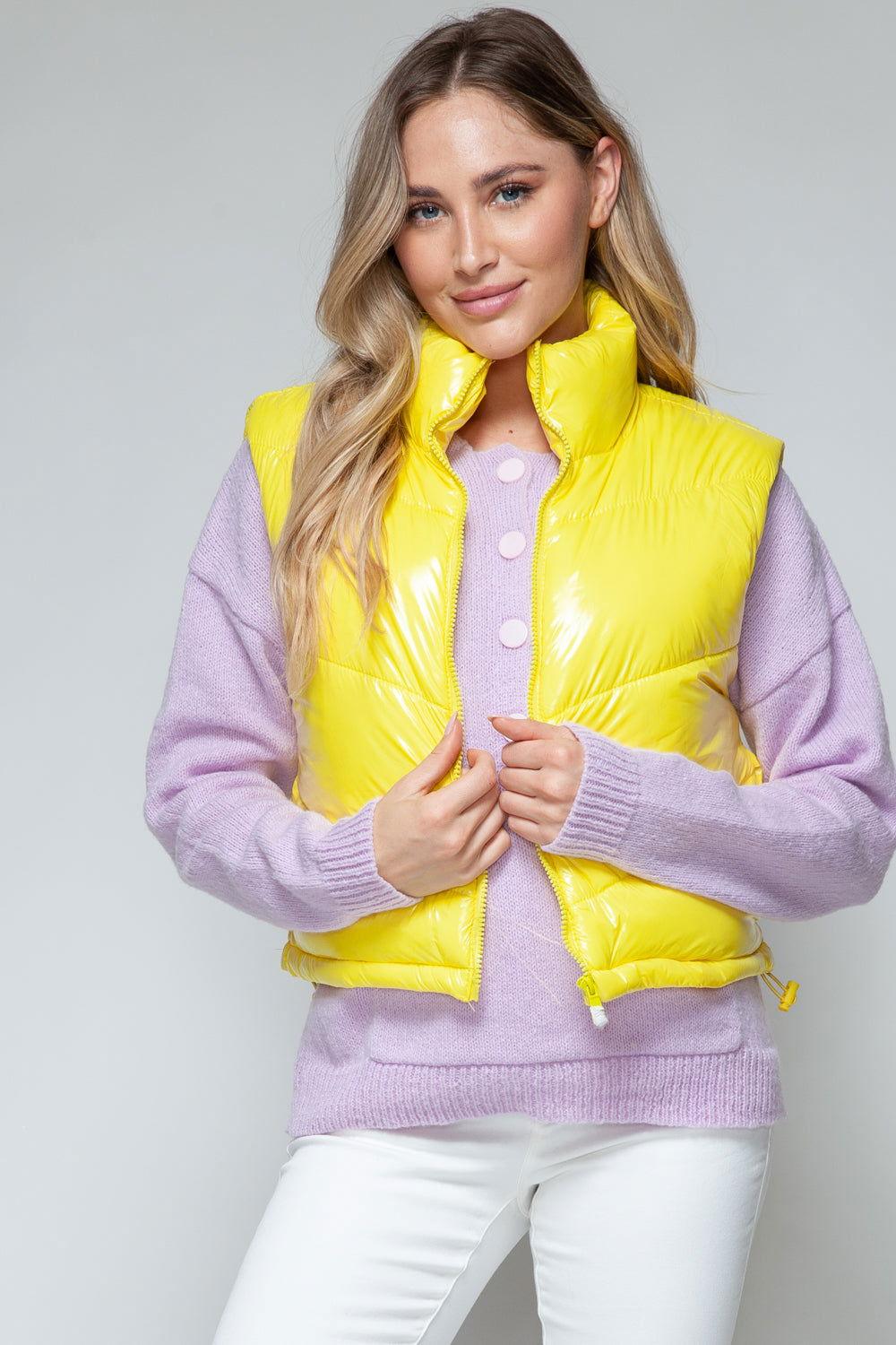 Snobbish Zip Up Turtleneck Shiny Quilted Vest - Clothes For Her Online Store