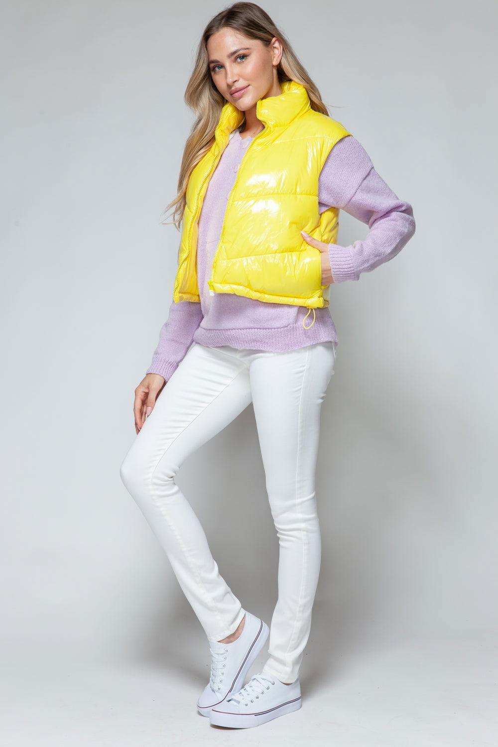 Snobbish Zip Up Turtleneck Shiny Quilted Vest - Clothes For Her Online Store
