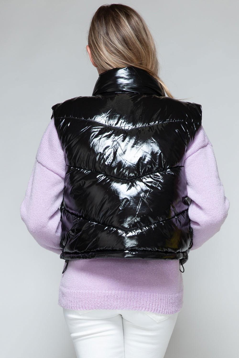 Snobbish Zip Up Turtleneck Shiny Quilted Vest - Clothes For Her Online Store