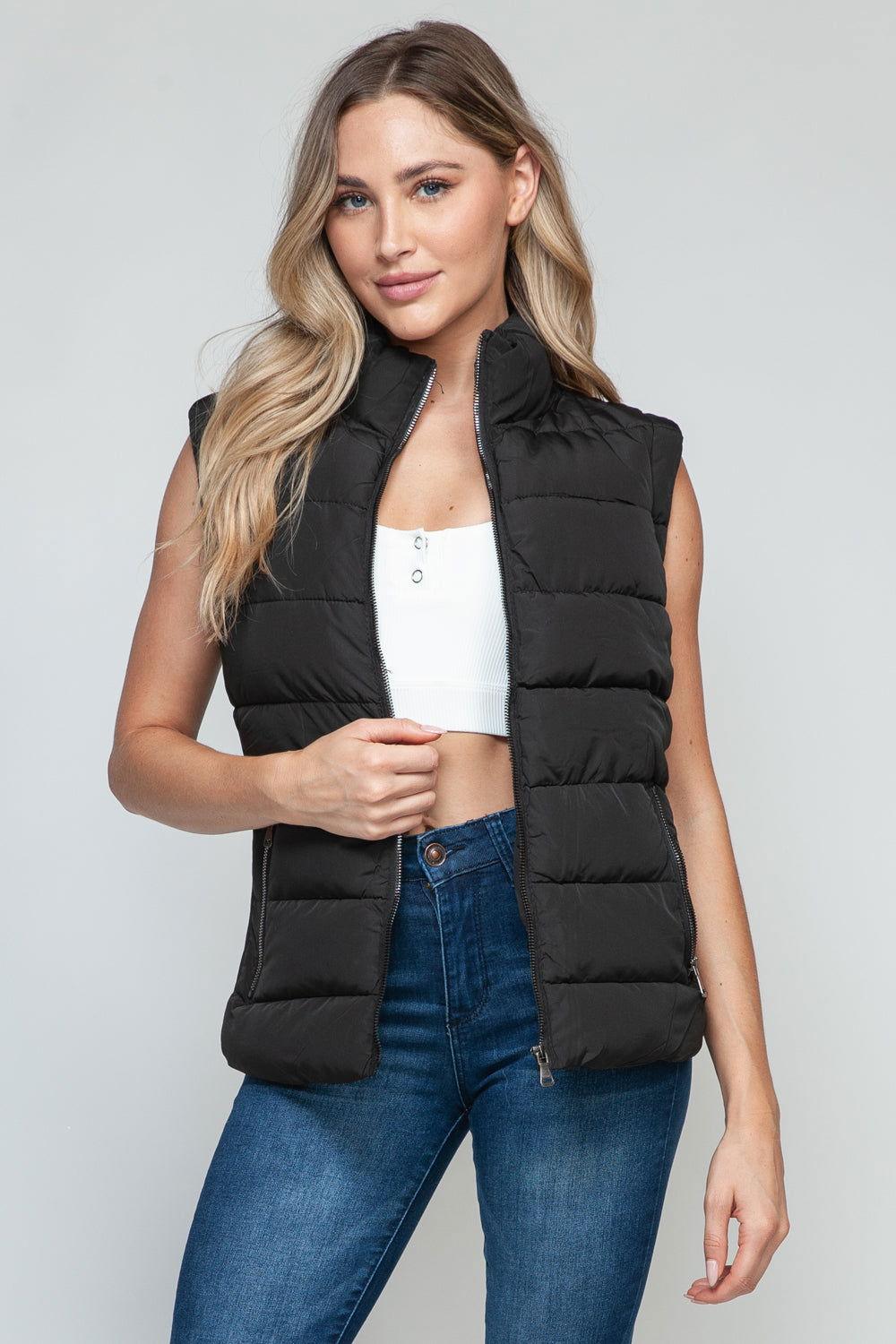 Snobbish Zip Up Turtleneck Vest with Pockets - Clothes For Her Online Store