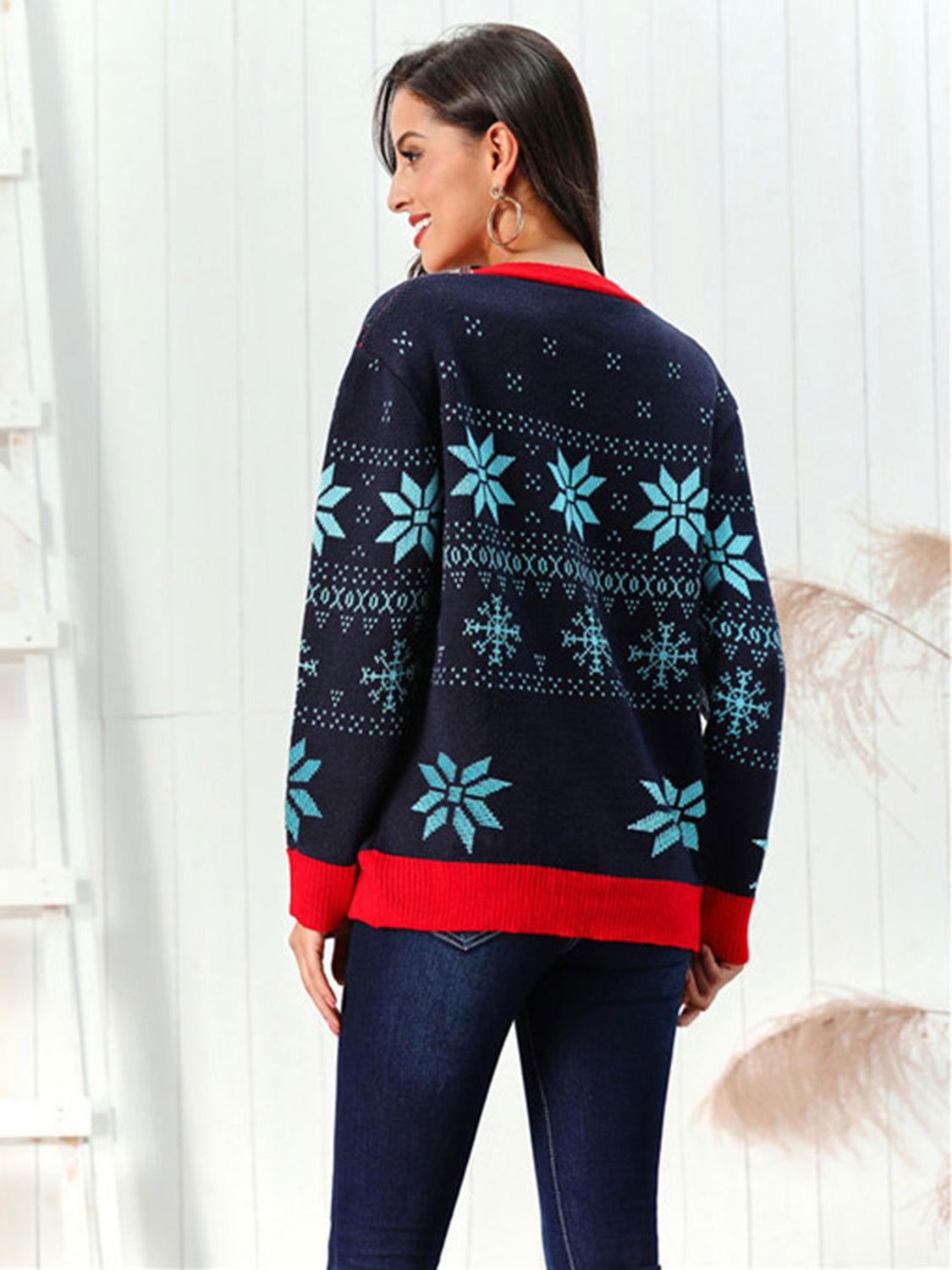 Snowflake Pattern Button Down Cardigan - Clothes For Her Online Store