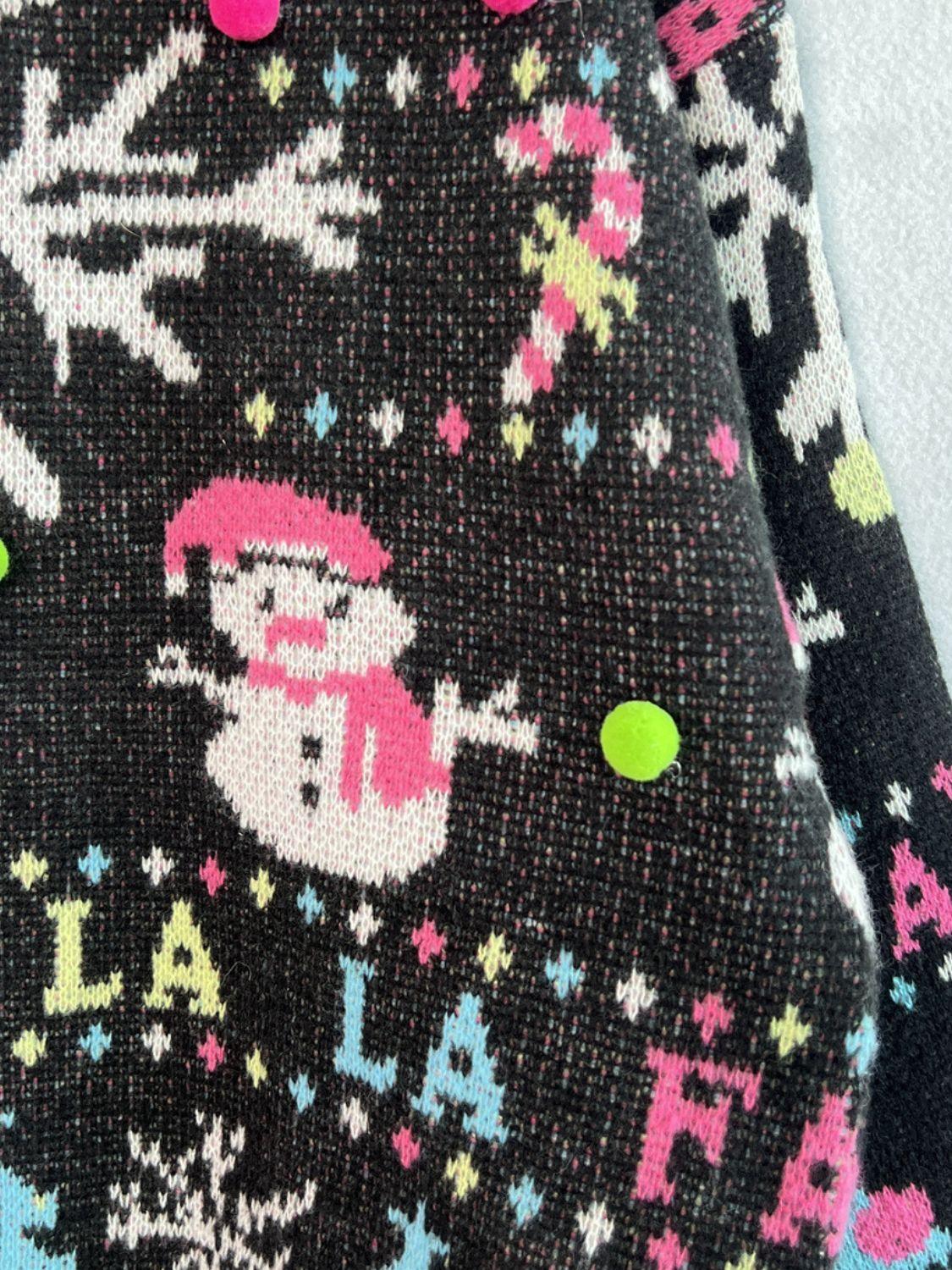 Snowman Contrast Trim Round Neck Sweater - Clothes For Her Online Store