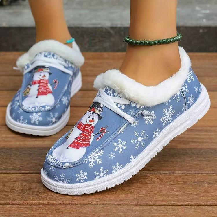 Snowman Print Round Toe Slip-Ons - Clothes For Her Online Store